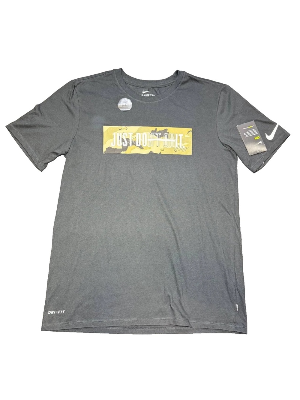 Nike Mens Just Do Not Quit Dri-Fit T-Shirt Black Camo Graphic Tee 923536-010